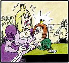 Frosch bekommt Prinzenkopf, behält aber seinen Körper. Prinzessin erbost.