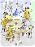 Schnabeltiere spielen Karten, während ihr Artgenosse an die Zimmerwand uriniert  / I. Astalos 9'04